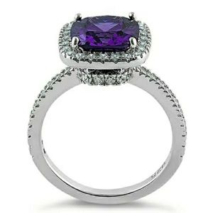 925 Sterling Silver Cushion Ameth Engagement Ring